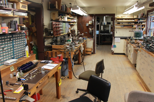 Main working room (Bench lathe on the right)